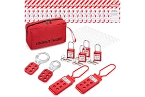 Frcctre 55 Pcs Electrical Lockout Tagout Kit, Group Lockout Hasps, Lockout Tags, Safety Padlocks with Number(2 Keys Per Lock), Nylon Ties with Red Pocket Bag