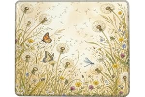Dandelion Small Mouse Pad, Nature Floral Butterfly Dragonfly Spring Yellow Square Rubber Smooth Portable Cloth Mousepad Idea 