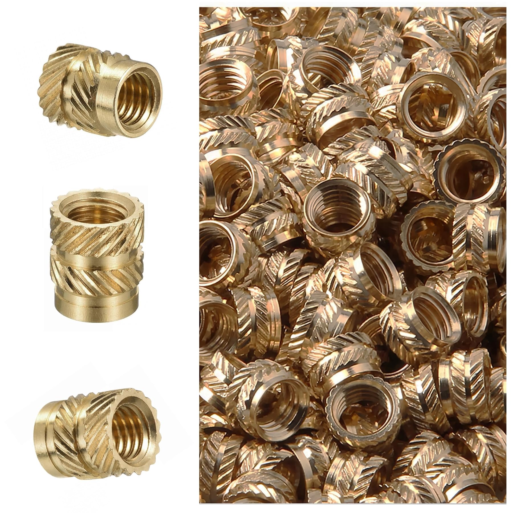 LEPEVNEY 60Pcs M5 Knurled Threaded Insert Nuts - 8mm Length, 7mm OD - Brass Female Heat Set Inserts for 3D Printing and Heat Set Embedment