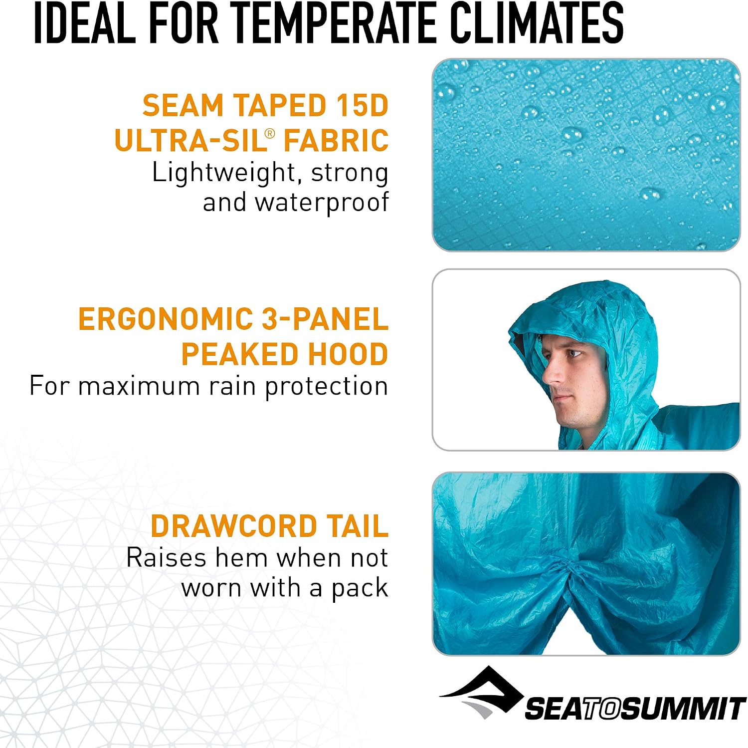 Sea to Summit, Ultra-Sil Nano Tarp Poncho, Ultra-Lightweight & Waterproof Rain Gear, With Hood, Fits A Large Backpack - Image 4