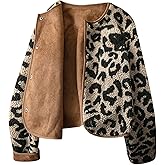 MakeMeChic Women's Cheetah Print Jackets Winter Faux Fur Coat Y2K Long Sleeve Button Down Jackets