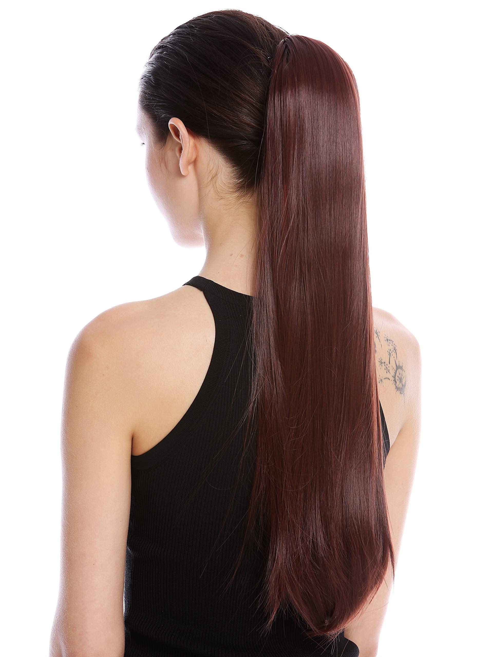 WIG ME UP - YZF-1094S-33 Hairpiece ponytail (comb & ribbon wrap-around system) extension pigtail very long (24inch) straight smooth auburn mahogany