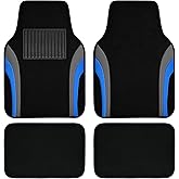 CAR PASS Leather Sporty Car Floor Mats Carpet, Universal Waterproof Automotive Floor Mat Fit for Sedans, Cars, Mid Trucks, Vans, SUV, Set of 4 (Black and Blue)