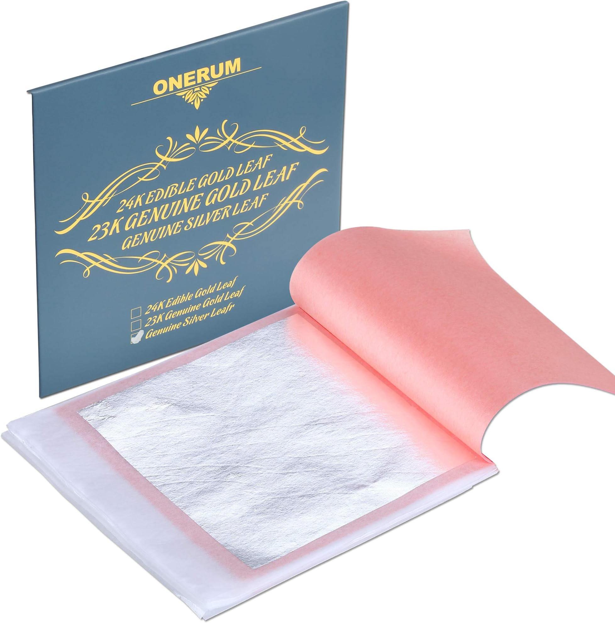 ONERUM 25 Sheets Pure Transfer SilverLeaf Used for Decoration on Arts and Crafts Frames Furntiures Sheet