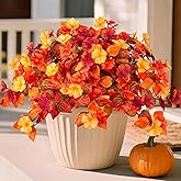 INXUGAO Fake Fall Flowers Artificial for Decoration 2PCS Faux Silk Fall Flowers Plants for Outdoors Outside Planters UV Resistant Looks Real for Front Door Porch Patio Garden Decor