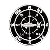 Compass w/Shark Embroidered Premium Patch Iron-On or Sew-On Embroidery Applique - Color: Black - Nautical Sea Ocean Creatures Beach - Fun Novelty Badge Biker Emblem - Vacation Tourist Souvenir