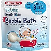 TruKid Bubble Podz Bubble Bath for Kids, Toddlers, & Babies, Tear Free Gentle & Refreshing Bath Bomb for Sensitive Skin with Natural Moisturizers, Non-Toxic, pH Balanced, Strawberry Scent (24 Podz)