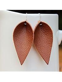 Brown Genuine Leather Leaf Earrings//Joanna Gaines Inspired