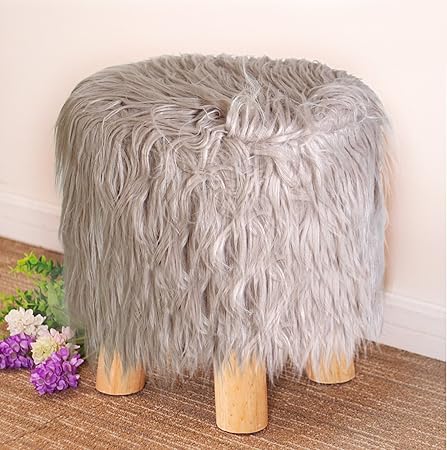 Stool Footstool Pouffe White Faux Fur Stool for Office Home Living Room Drawing Room Bedroom Balcony(30 cm X 30 cm, Wood and Faux Fur) by TIED RIBBONS