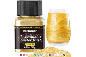 NiHome Edible Food-Grade Glitter Powder Glimmer Luster Dust Metallic Fancy Food Decorating Sprinkle Glimmery Dust for Drink Wine Beverage Cake Bakery Vegan Allergen-Free (Sunlit, 0.35oz/ 10g)