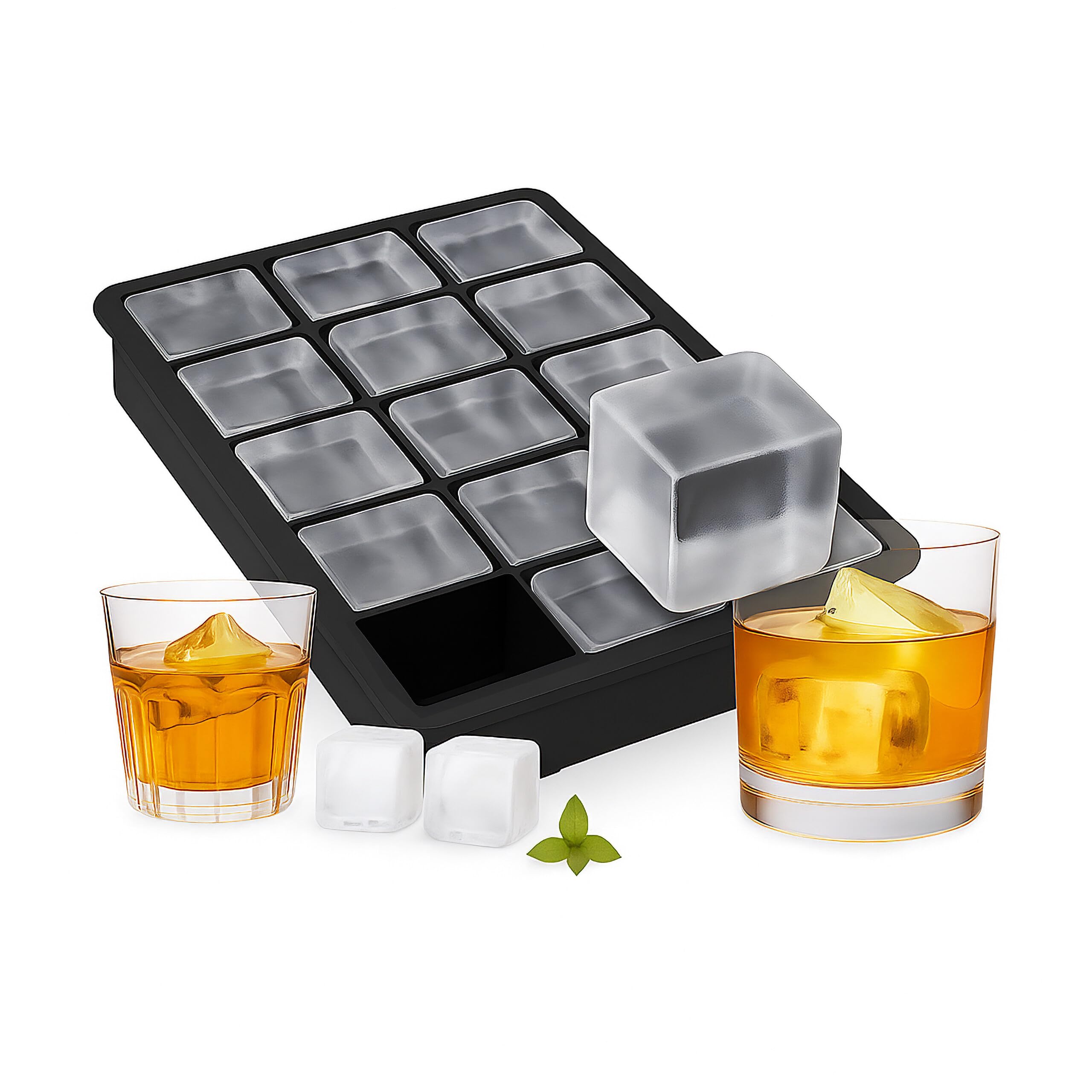 Relaxdays Silicone Ice Cube Tray, for 3.5 cm Ice Cubes, BPA-free, For Cocktails, HxWxD: 3.5 x 19.5 x 12.5 cm, Black