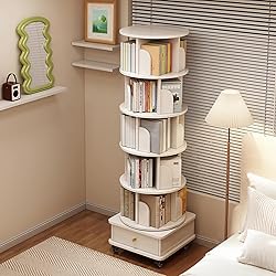 GuaziV 6-Tier 360° Rotating Bookshelf with Wheels