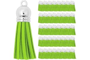 Mandala Crafts 100 Pcs Lime Green Faux Suede Tassels Bulk Keychain Making Supplies - Small Leather Tassels for Charms, Jewelry Making, and DIY Crafts