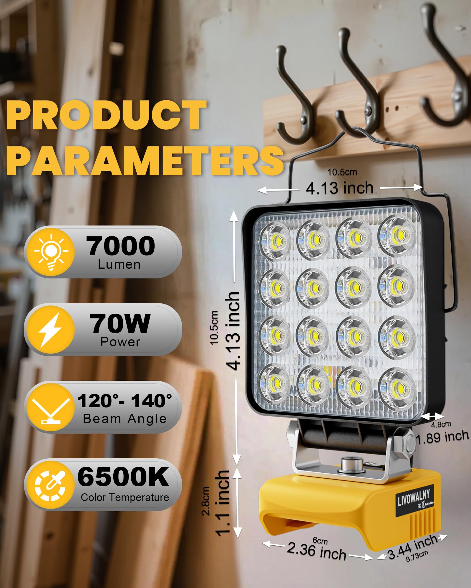 T-SUN Cordless LED Work Light For Dewalt 18V/20V Battery, 48W 5200LM Flood Light With Low Voltage Protection & USB-C Charging, Job Site Lighting For - View #7