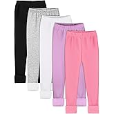 Resinta 5 Pack Girls Fleece Lined Leggings Winter Warm Soft Thermal Pants Full Length Multipack for Kids Cold Weather