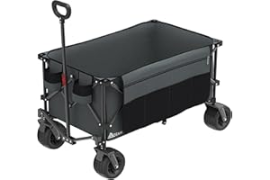 Mdeam 240L Collapsible Foldable Wagon, Heavy Duty Folding Utility Cart with Big All-Terrain Beach Wheels, Cup Holders, Side Pockets and Adjustable Handle for Camping, Garden, Sports, Shopping (Grey)