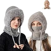 3 in 1 Beanie Hat with Scarf and Mask, Women Balaclava Winter, Warm and Wind-Resistant, Ideal for Outdoor Skiing and Travel