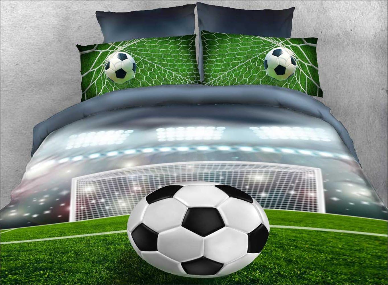 Alicemall 3D Football Print Duvet Cover Soccer Ball in front of Goal