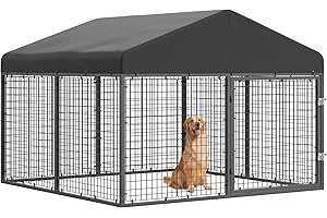 Petony Outdoor Dog Kennel Steel Ideal Dog Fence for Medium/Small Dogs Anti-Rust Coating Cage with Roof All Weather Resistant Dog House with Double Locks (6.86'x 6.86')