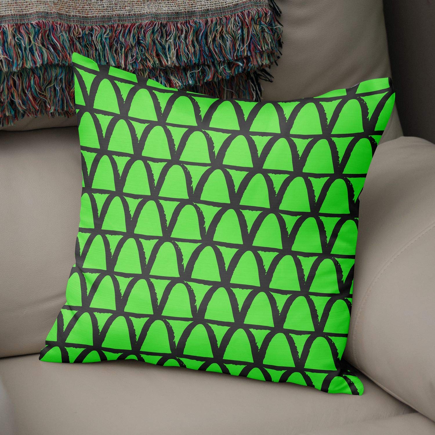 Bonamaison Decorative Cushion Cover Neon Green & Fume, Throw Pillow Covers, Home Decorative Pillowcases for Livingroom, Sofa, Bedroom, Size: 50x50 Cm - Designed and Manufactured in Turkey