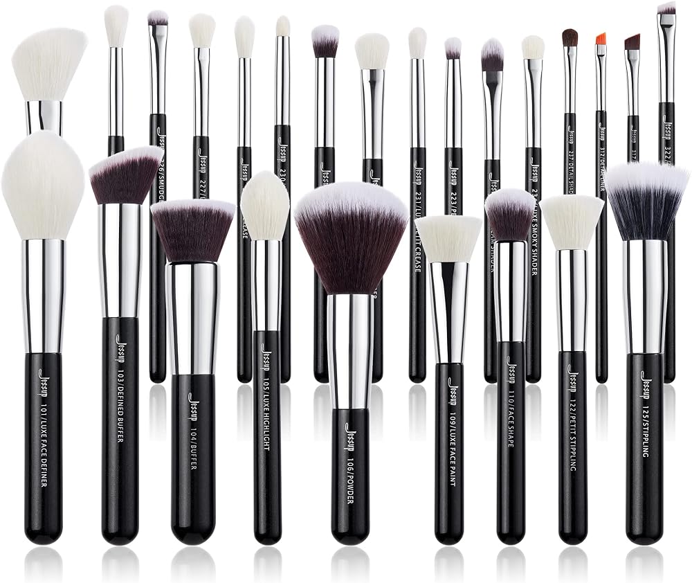 Jessup 25pc Professional Makeup Brush Set Natural Synthetic Hair Foundation