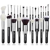 Jessup 25pcs Professional Makeup Brush Set Foundation Powder Concealer Eyeshadow Blending Blush Highlighter Natural-Synthetic Hair Brushes (Black/Silver)