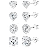 ZELORES 4 Pairs Sterling Silver CZ Stud Earrings for Women 14K Gold Plated Brilliant Celtic Heart Big Stud Earrings Set Cubic Zirconia Earrings Studs for Sensitive Ear
