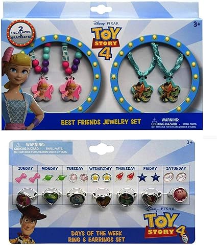 Amazon.com: H.E.R Accesorios Toy Story 4 Best Friends Juego de joyas – 2 collares, 2 pulseras más Toy Story 4 días de la semana anillo y pendientes: Toys \u0026 Games
