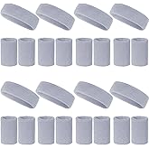 24 Pcs Neon Sweatbands Set Include 8 Pcs Sports Headband and 16 Pcs Cotton Wristbands 80s Neon Sweat Bands Bulk for Gym, Tennis, Basketball, Running, Exercise