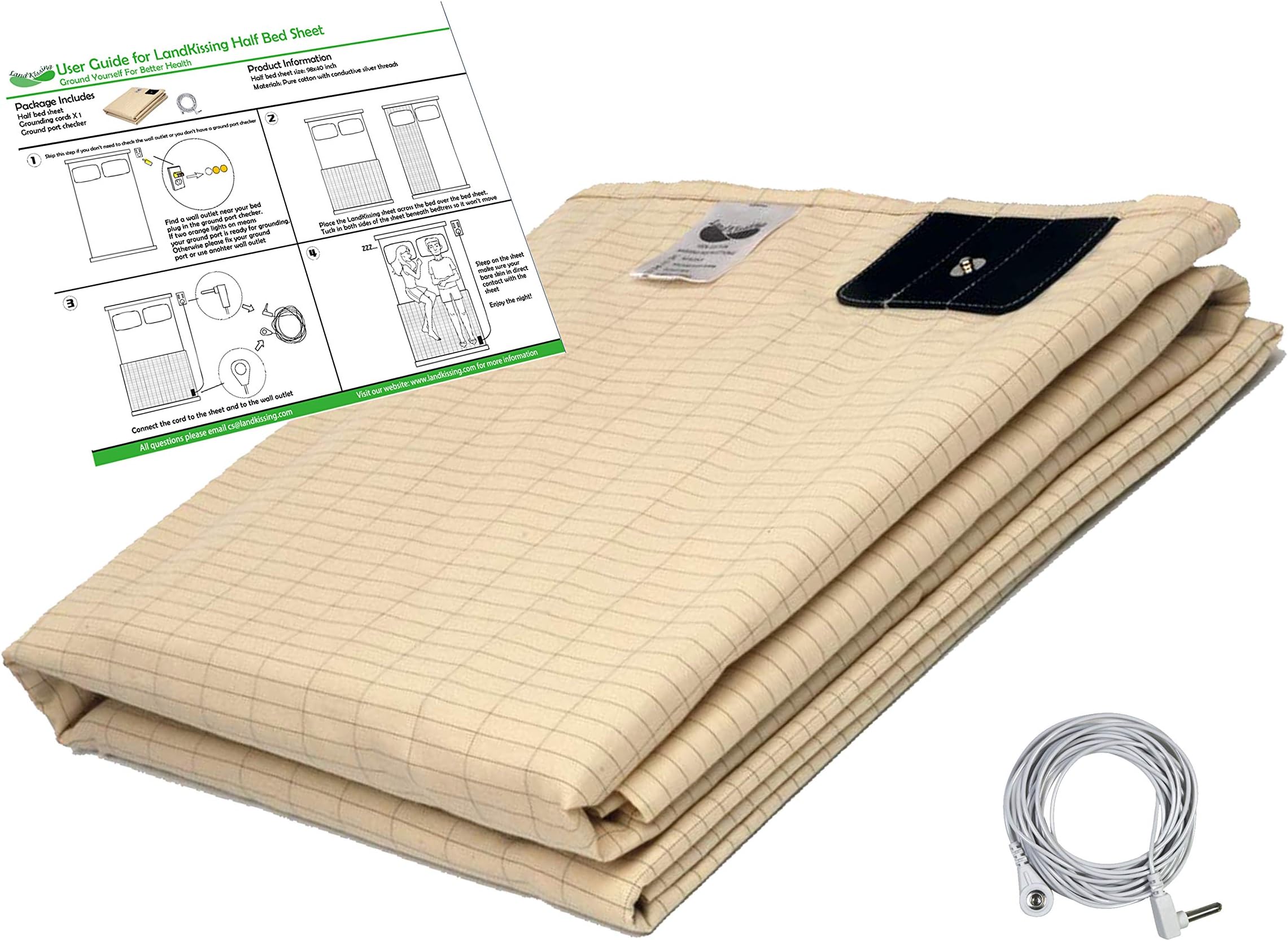 LandKissing Grounding Half Bed Sheet Beige with - Reduce Inflammation, Improve Sleep and Anxiety, Potential EMF and ESD Protection(51.2Lx26.7W)