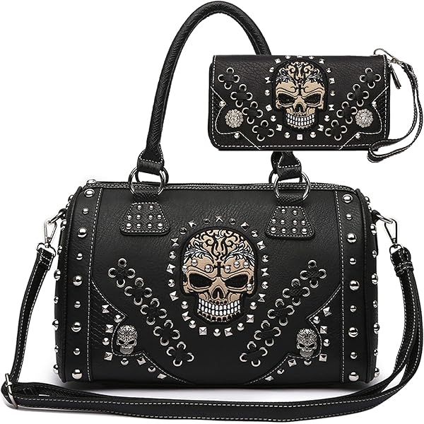 Punk Gothic Rock Metallic Skull Rivet Studded Skeleton Purse Sugar