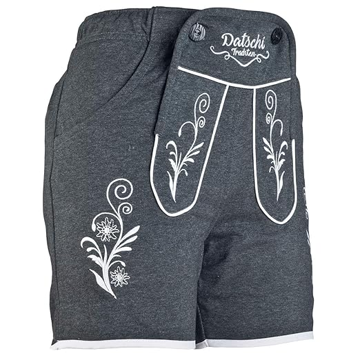 DATSCHI Kurze Damen Lederhosen Jogginghose Bestickt 3X Große Hosentaschen Flauschig Weich Damen Trachten-Hose Oktoberfest Lederhosenoptik