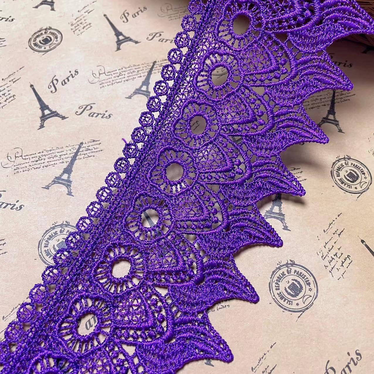 9CM Width Europe Candles Pattern Inelastic Embroidery Lace Trim,Curtain Tablecloth Slipcover Bridal DIY Clothing/Accessories.(2 Yards in one Package) (Purple) — image 1