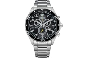Citizen Men's Eco-Drive Weekender Chronograph Watch in Silver-tone Stainless Steel, Black Dial (Model: AT2387-52E)