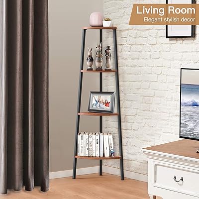 photo Kitchen Ladder Shelf Unit corner shelf stand kitchen plant ladder 4 tier standing shelving unit rustic display storage shelves book shelf organizer for bedroom living room