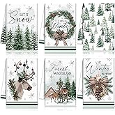 FuWeave 6 Pcs Winter Kitchen Towels Green Forest Wonderland Dish Towel 21 x 14 Inch Decorative Absorbent Winter Hand Towels Holiday Tea Towel for Kitchen Bathroom Farmhouse Gift
