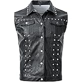DSDZ Fashion Mens Rivet Faux Leather PU Vest Punk Party Studded Slim Fit Male Sleeveless Waistcoat For Men