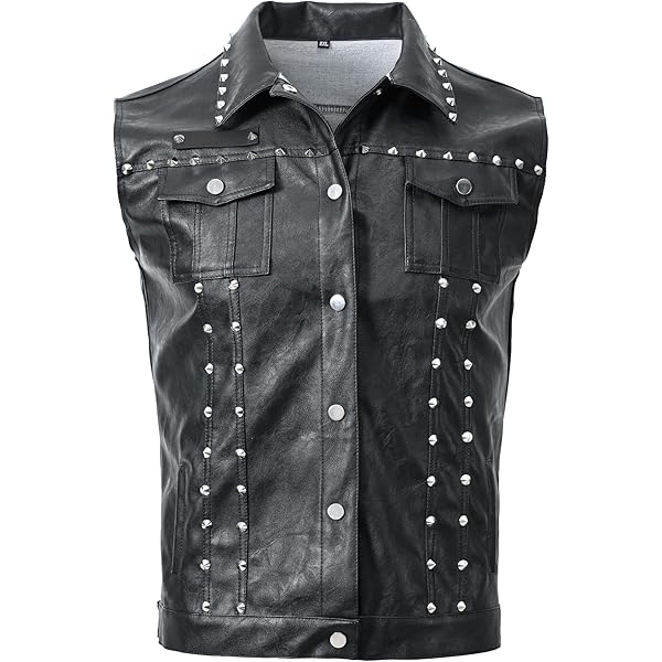UGFashions Gothic Punk Rock Vest Men Motorcycle Black