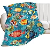 Tropical Fish Blanket Gifts for Girls Boys Soft Warm Plush Sea Ocean Fish Throw Blanket Flannel Fleece Fuzzy Colorful Fishing Blanket for Kids Lover Bed Couch Living Room Decor 50"X40"