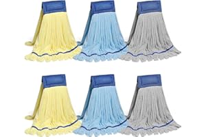 DRKLEAN Large Microfiber Tube Mop Heads,Heavy Duty Mop Head,Highly Absorbent,Commercial Mop Head Replacement,Wet Mop Heads Replacement,for Hardwood, Tile, Laminate Floors (Blue Grey Yellow - 6 Pack)