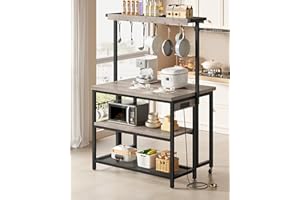 CHOEZON Kitchen Island with Power Outlet, Kitchen Island Table with Folding Top, Stationary Storage Islands, Coffee Bar with Outlets and USB Ports, for Dining Room, Living Room, Greige TZD01UBG