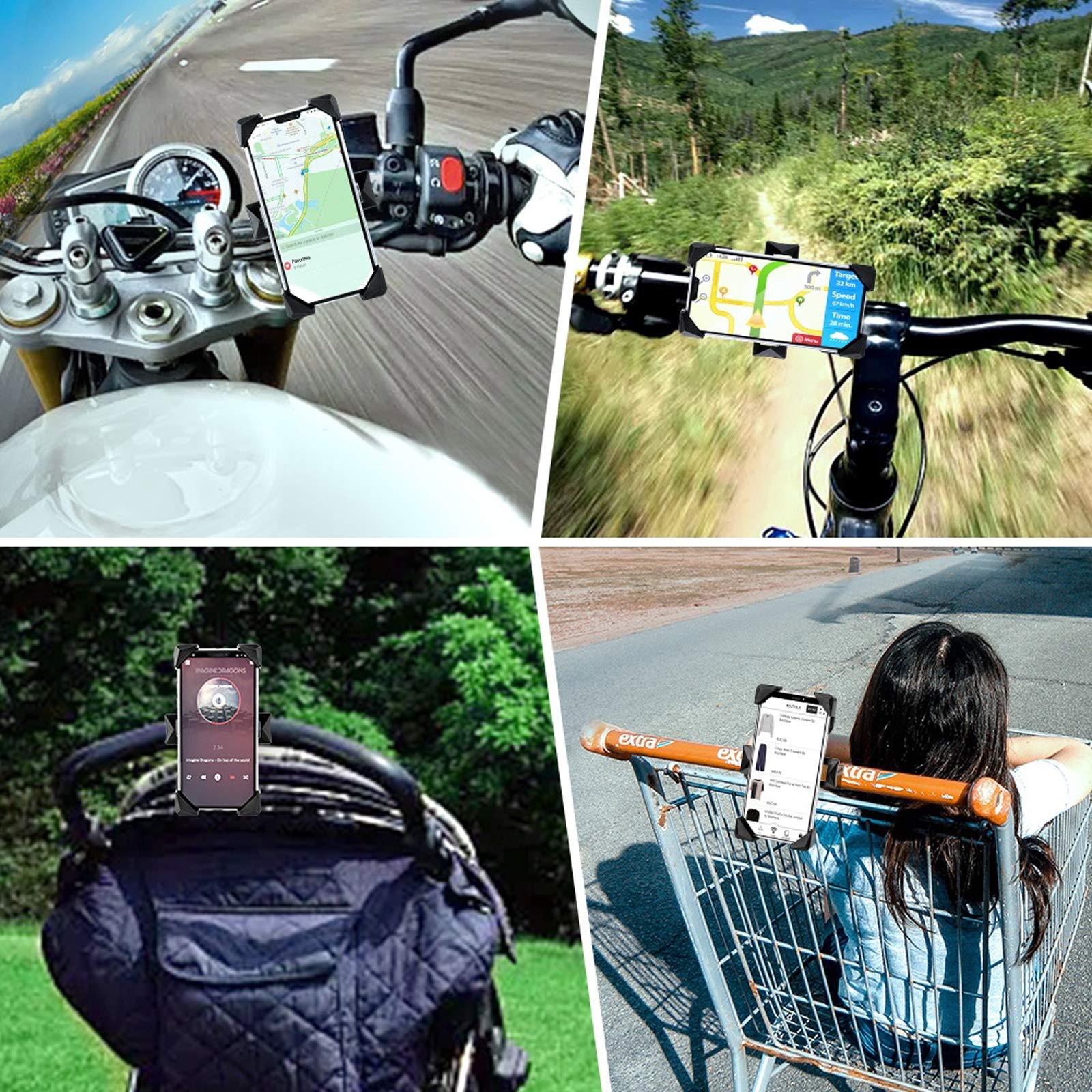 One-Touch Release Bike Phone Mount, 360° Rotatable Cell Phone Holder for Bike Handlebar/Stem, Universal Bicycle Phone Holder Compatible with iPhone, Samsung etc 4.0