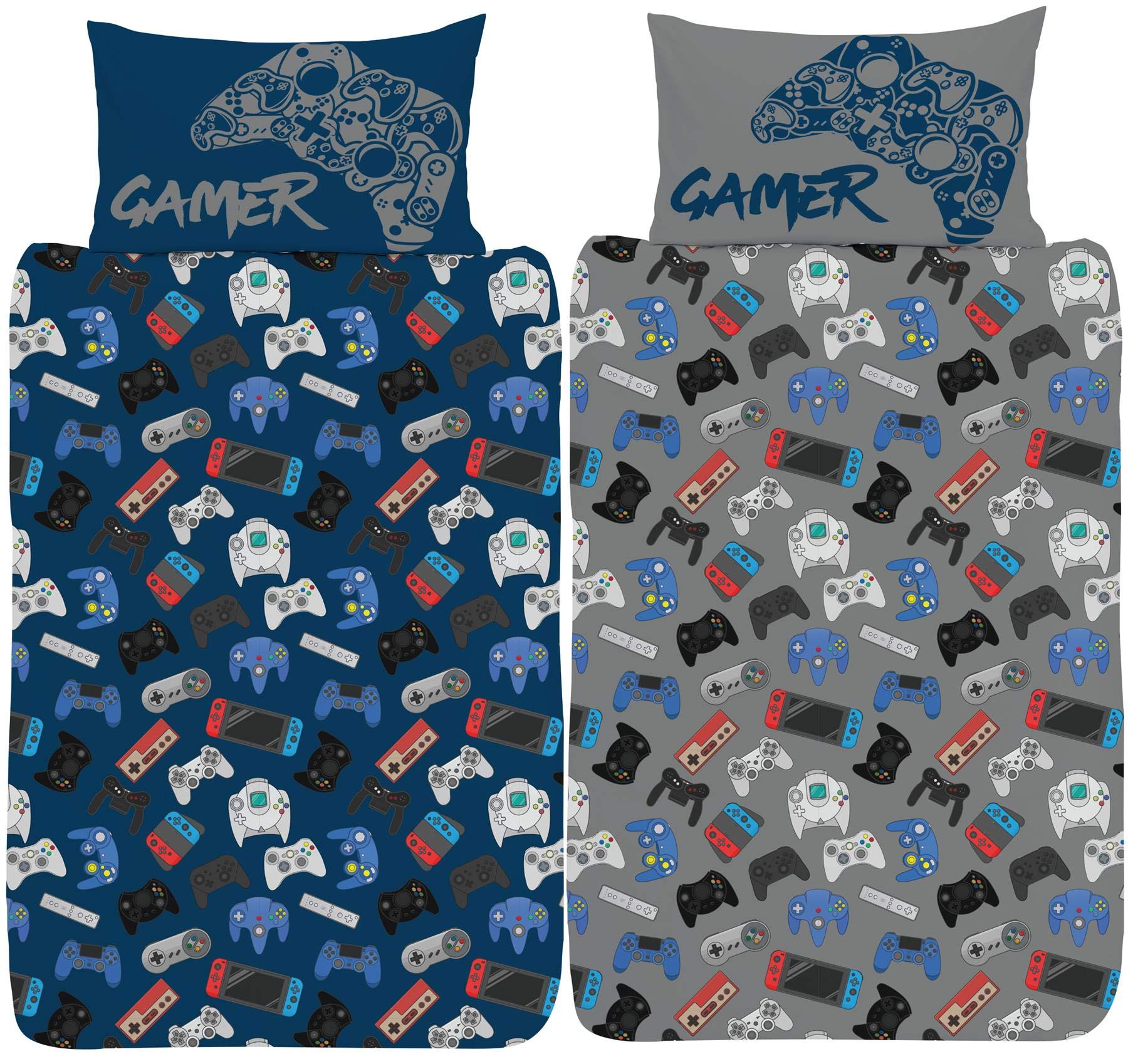 GAMER Single Duvet Cover - Gaming Controller Design Reversible Bedding Set - Polycotton
