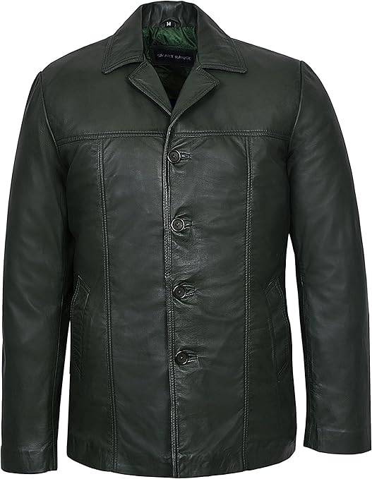 Smart Range New Green Men's Classic Hip Length Coat Real Lambskin Nappa