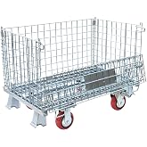 MutsMover Collapsible Wire Mesh Container with Casters, 32"x20"x24", 1500 lbs Heavy-Duty Steel Storage Bin, Stackable Industrial Material Handling Cart