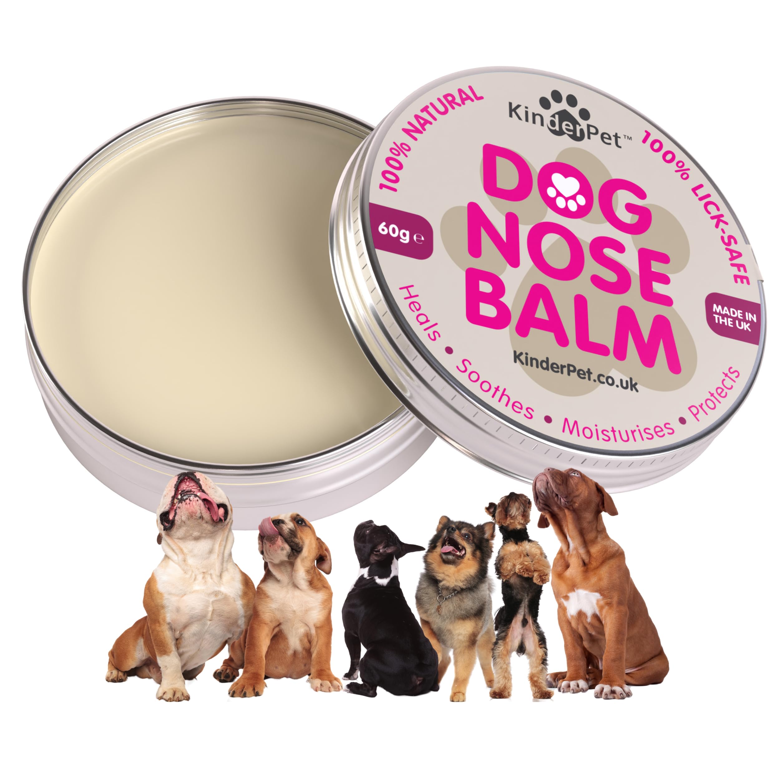 KinderPet® Dog Nose Balm Heal Soothe Moisturise Protect Dry Chapped Cracked Sore Crusty Noses Lick-Safe Organic All Natural Made in the UK 60g