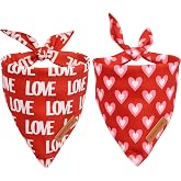 Realeaf Valentine's Day Dog Bandanas 2 Pack, Triangle Reversible Love Pet Scarf for Boy and Girl, Premium Durable Fabric, Holiday Mothers Day Bandana for Medium and Large Dogs (Large)
