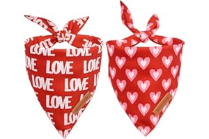 Realeaf Valentine's Day Dog Bandanas 2 Pack, Triangle Reversible Love Pet Scarf for Boy and Girl, Premium Durable Fabric, Holiday Bandana for Medium and Large Dogs (Large)