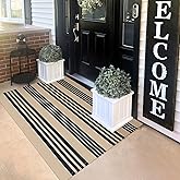 KILOCOCO Striped Rug 3'X5' Front Door Mat Outdoor Welcome Mats Rugs Outdoor Cotton Washable Front Porch Rug Layered Doormats for Kitchen/Farmhouse/Entryway/Patio, Brown