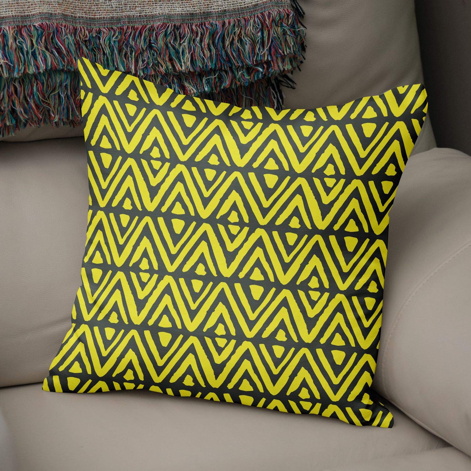 Bonamaison Decorative Cushion Cover Neon Yellow & Fume, Throw Pillow Covers, Home Decorative Pillowcases for Livingroom, Sofa, Bedroom, Size: 50x50 Cm - Designed and Manufactured in Turkey